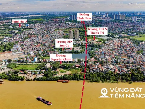 Toàn cảnh khu vực sẽ được xây cầu vượt sông Hồng, nằm giữa 2 cây cầu trị giá hơn 10.000 tỷ, kết nối với đại đô thị của Vinhomes